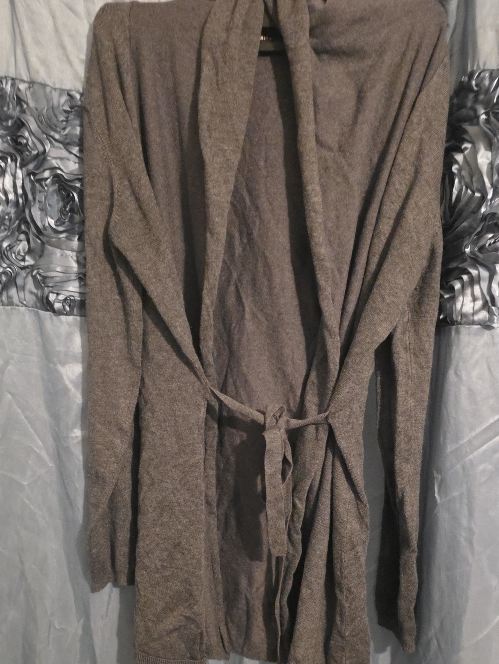 Zara Olive Gray Knit Open Cardigan